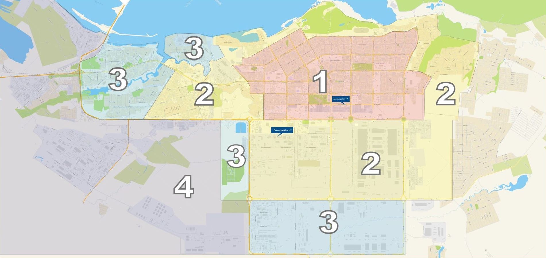 Карта-схема зон доставки по городу Набережные Челны